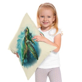 Moslion Big Sea Turtle Pillow Cases Wildlife Turtle in Blue Ocean Diving Nature Watercolor Painting Throw Pillowcases 18x18 Inch Cushion Cover Home Decor Cotton Linen Pillow for Sofa Bed