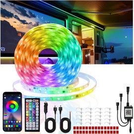 Yeenoon RV Awning Lights, 12V 32.8FT RGB-IC RV Camping Lights, IP68 Waterproof, Exterior Strip Lights for Motorhome Travel Trailer Canopy Party, Stands Food Trucks
