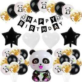 Panda Birthday Decorations, Panda Balloons, Kids Birthday Decorations with Happy Birthday Banner, 36 Pack Panda Birthday Balloons, Birthday Party Decorations for Boys and Girls
