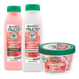 Kit Garnier Fructis Hair Food Sandía Revitalizante, Para Cabello Normal, Ingredientes Naturales, Fórmula Vegana Sin Siliconas, Shampoo 300 ml, Acondicionador 300 ml y Mascarilla 350 ml