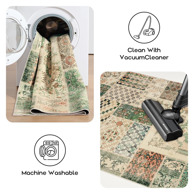 BILEEHOME Boho Kitchen Rug Washable,4x6 Non Slip Small Area Rug