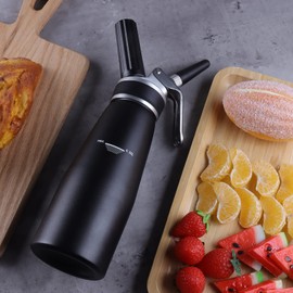 Sivaphe Cream Dispenser Whipped Cream Black Siphon Aluminum for Home Party Dessert 500ML with Cleaning Brush, 3 Decorating Nozzles