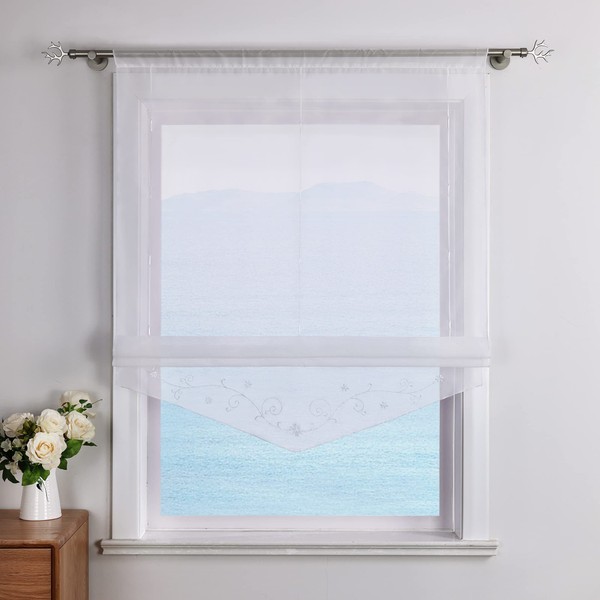 ESLIR Roman Blind with Tabs, Transparent Tab-Top Kitchen Curtains, Modern