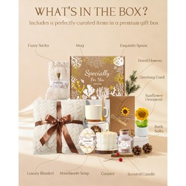 11pcs Spa Gift Baskets for Women, Sunflower Self Care Set, White