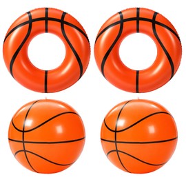 4 Pcs Baseball Inflatable Pool Floats Basketball, Tubes Balls