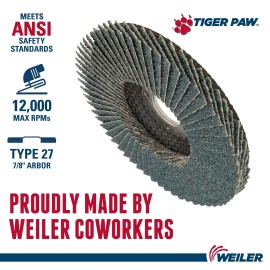 Weiler 51161 Tiger Paw XHD Super High Density Abrasive Flap Disc, Type 27 Fla...