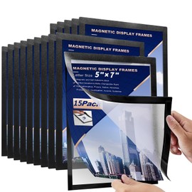Nellvita 15 Pcs Magnetic Signs Holder, for 5" x 7" Letter, Sturdy PVC Magnetic Document Holder, Magnetic Picture Poster Frame, Can Self-Adhesive Wall/Door/Window or Magnetic for Refrigerator