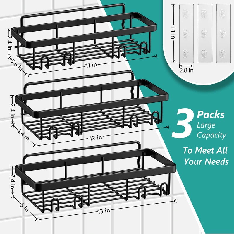 Cusbus Shower Caddy, 3 Pack Organizer, Adhesive No Drilling Traceless
