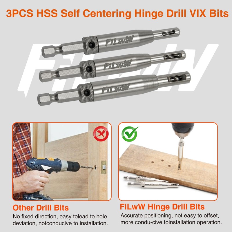 FiLwW Self-Centering Drill Bit Set, CC2430 3/32", 7/64", 9/64" Self