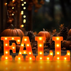 DIYDEC Fall Decorations for Home-4 LED Marquee Light Up Letters Sign "FALL" Thanksgiving Orange Letter Lights for Home Indoor Fireplace Party Autumn Harvest Tabletop Wall Decorations