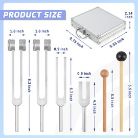 Angel Tuning Fork Sound Healing Set of 4 (128Hz, OM136.1Hz, MI 528Hz, 4096Hz), Weighted & Unweighted Aluminum Forks with Reflex Hammers, Silicone Bases, Storage Bag and Exquisite Package