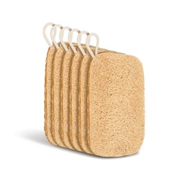 Pack of 6 Loofah Sponges - Loofah Water Wash Sponges 11 x 7.5 cm - Natural Loofah Material - for Dish Cleaning, Exfoliating - Suitable for Kitchen, Bathroom, Camping (Natural Colour)