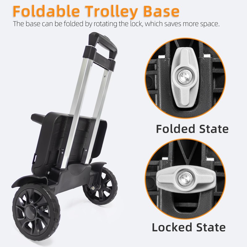 Folding Backpack Trolley with Large Solid Tank Wheels, Aluminum Alloy