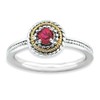 Sterling Silver & 14K Gold Plated Stackable Created Ruby Ring,