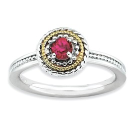 Sterling Silver & 14K Gold Plated Stackable Created Ruby Ring, Size 9