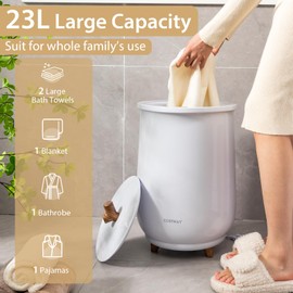 COSTWAY Bucket Style Towel Warmer, 23L Towel Warmer with 4 Heating Time & 3 Heating Temperature, Overheat Protection System, Fragrant Disc Holder, Towel Warmer for Bathroom, Hot Tub, Spa, White