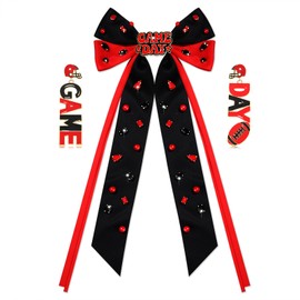 Football Hair Bows Accessories for Women Game Day Bows Silky Satin Big Hair Bows Clips Large Jeweled Hair Ribbons Red Spirit Day Football Mom Accessories Game Day Outfits Party Favors (Pattern B1)