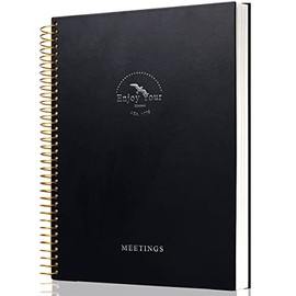 Meeting Notebook for Work with Action Items 210 Pages Meeting Planner Organizer for Office Meeting Agenda Book Spiral Meeting Notes Notebook for Women Men, A4 Black