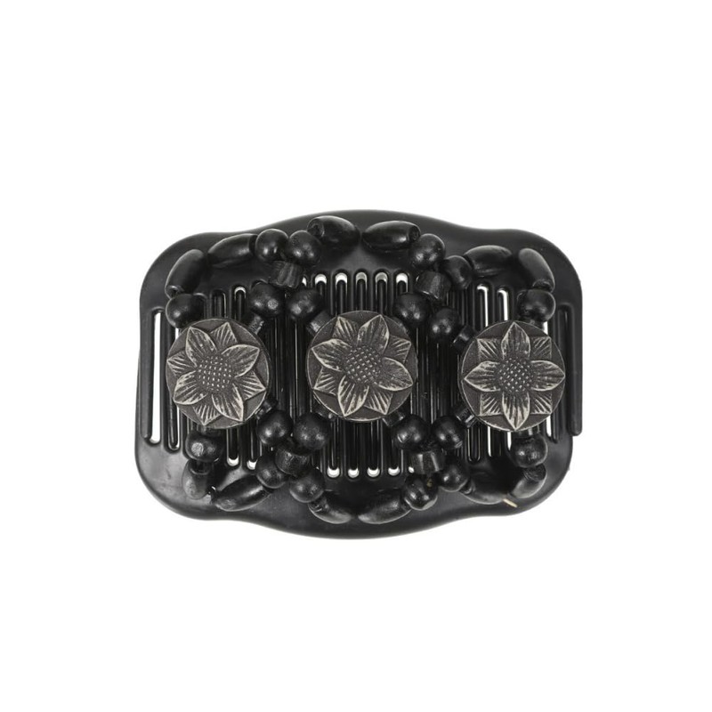 LOVEF Women Magic Hair Combs Wood Beaded Stretch Double Side
