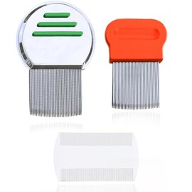 SunGrow Louse Combs for Men and Women, 2 Stainless Steel Grooming Combs and 1 Plastic Dandruff Comb for Adults, For All Types of Hair, Scalp Care, High-strength Fine Teeth, 3 Pcs per Pack