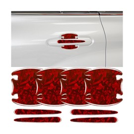 HZEL 8PCS Car Door Handle Protectors, Carbon Fiber Anti Scratch Auto Door Bowl Handle Protective Guard Sticker, Waterproof 3D Vehicle Accessories, Universal for SUV, Truck, Sedan (No Logo/Red)