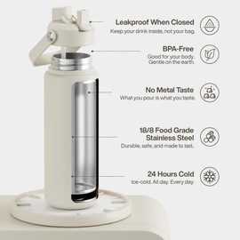 ENCOOL Insulated Water Bottle with Straw Stainless Steel Water Bottle, Leak-Proof, BPA-Free, Double Wall Vacuum Keeps Cold for 24 Hours for Sports, Travel, School (32 oz, Cream Moon)