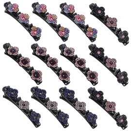 Outanaya 12 Pcs Rhinestone Braid Hair Clips Sparkling Hair Barrettes for Women and with Elegant Design