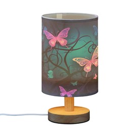 YETTASBIN Purple Blue Butterfly Bedside Table Lamp, Small LED Desk Light USB Nightstand Lamp with Non Slip Wood Base & Eye-Friendily Lampshade for Living Room Bedroom Dorm Home Office Desk Decor