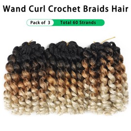 Crochet Braids Hair 8 Inch 3 Pack Jamaican Bounce Wand Curl Crochet Hair Synthetic Braiding Hair Extension Twist Crochet Hair (3 PCS,1B/27/613)