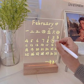 2 in 1 Transparent Whiteboard Night Light Message Board Acrylic Sign Writing Board Notepad Message Board Wooden Base Bulletin Board Doodling Drawing Learning Meeting Message Board Desktop Menu Board