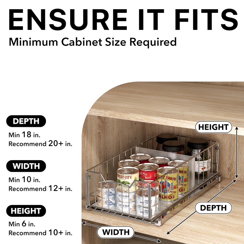 Simple Houseware Pull-Out Cabinet Sliding Basket Organizer, 17.2" D x