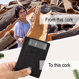 Corkor Slim Wallet Minimalist Card Holder ID, Eco Friendly Vegan Non Leather Cork Black Color,Small