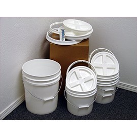 Bucket Kit, One 5 Gallon White Bucket & Three 2 Gallon White Buckets with White Gamma Seals