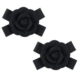SUPERFINDINGS 2Pcs Black Camelia Brooch Pins Bowknot Velet Lapel Pins Decorative Flower Bow Tie Brooches for Hat Dress Women Cloth Decorations 10.7cm