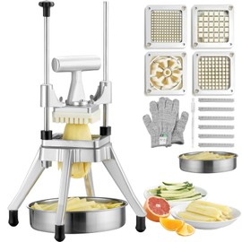 Happybuy Commercial Vegetable Fruit Chopper, Stainless Steel French Fry Cutter with 4 Blades (1/4", 3/8", 1/2") & 6-Wedge Slicer, Heavy Duty Dicer for Potato, Tomato, Onion, Mushroom