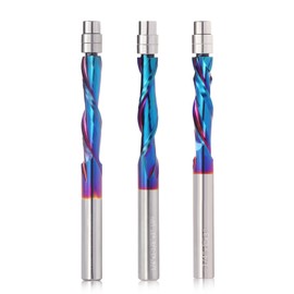 3PCS Spiral Flush Trim Router Bit Set ,1/4 Inch Shank , with Nano Coated ,for Wood Trimming,Set of 1pcs Up Down Compression Router Bit+ 1pcs Downcut Bits+1pcs Up Cut Bits