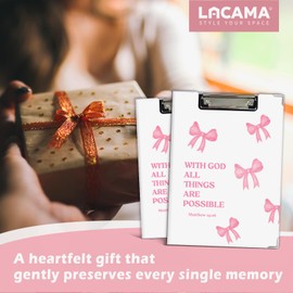 Lacama Preppy Cute Bow Bible Clipboard with Storage for Office Classroom Desk, Coquette School Supplies, with God All Things are Possible Project Folders with Metal Clip for Women, 12.4x9.25 in