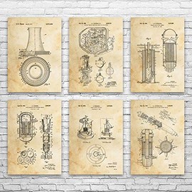 Nuclear Power Patent Posters Set of 6 (18x24), Power Technician, Engineer Gift, Industrial Decor, Power Station Art Vintage Paper