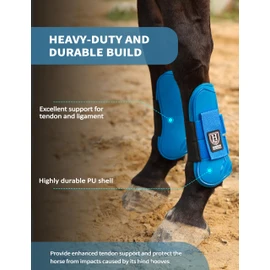 Harrison Howard Horse Tendon Boots Open Front/Fetlock Boot for Horse Protective Boots for Jumping, Trail Riding Set of 4 Blue XL