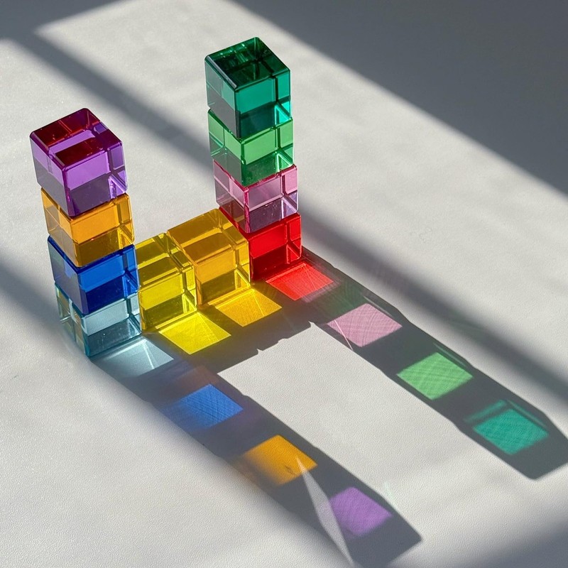 BUERPINKING 16-Piece Rainbow Building Blocks, Colourful Acrylic Building Blocks for