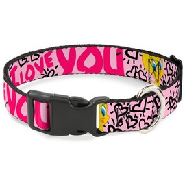 Buckle-Down Plastic Clip Collar - Tweety Bird I LOVE YOU Pink/Black - 1" Wide - Fits 9-15" Neck - Small