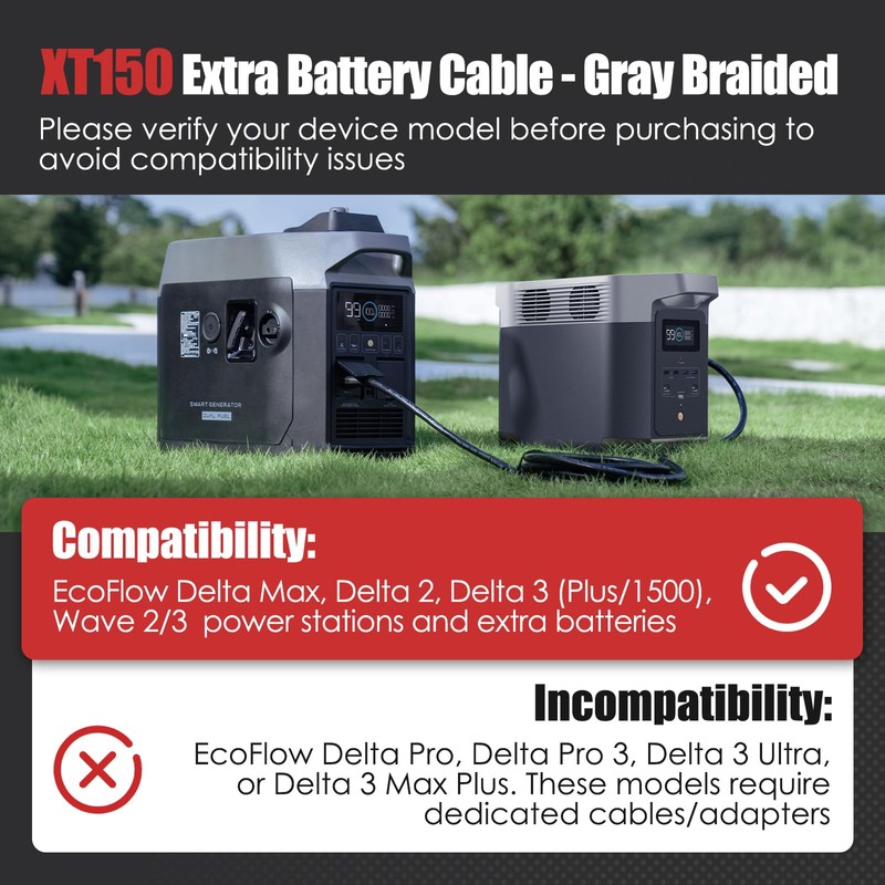XT150 Extra Battery Cable Compatible with EcoFlow Delta Max, Delta