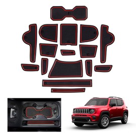 GAFAT Compatible with Jeep Renegade Facelift 2019-2024 2025 Non-Slip Mats, Rubber Mats Non-Slip for New Renegade from 2019, Centre Console Mats, Door Seam Mats, Accessories (Red)