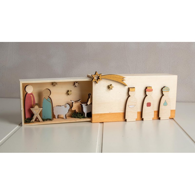 Rayher 64538505 Nativity Figures, Flat, Wooden Decoration, 3D Motifs, FSC