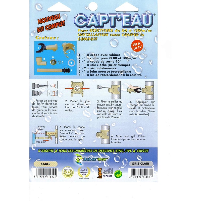 Capt'eau Rain Water Collector for Circular Pipes (Sand)