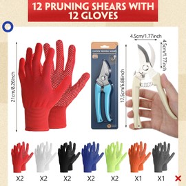 Lothee 24 Pcs Garden Flower Shears Set Include 12 Pcs Pruning Shears Heavy Duty Garden Scissors 12 Pairs Multicolor Gloves for Yard Cutting Flowers Trimming Plants Hedge Tree Cutting Secateurs