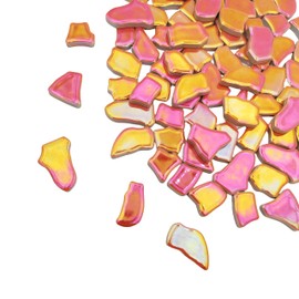 500g Irregular Ceramic Mosaic Tiles 2-4cm Mosaic Stones for DIY Mosaic Making Crafts Hobby Art Home Decor Wall Decoration (Iridescent Tangerine)