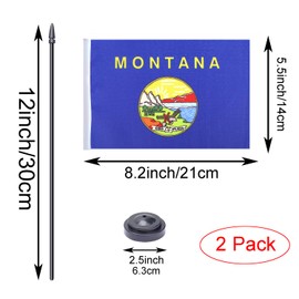 WXTWK 2 Pack USA Montana Flag Montana State Desk Flag Set - Mini Small Montana Table Office Flags with Black 12" Solid Pole Stand Base Classroom Meeting Desktop Decorations