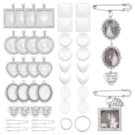 UNICRAFTALE 4 Sets 4 Styles Wedding Bouquet DIY Photo Charm Bouquet Memorial Bridal Charm Oval Round Pin Brooch Making Kit Heart Memorial Locket Cabochon Pendants for DIY Wedding Party Bridal Shower