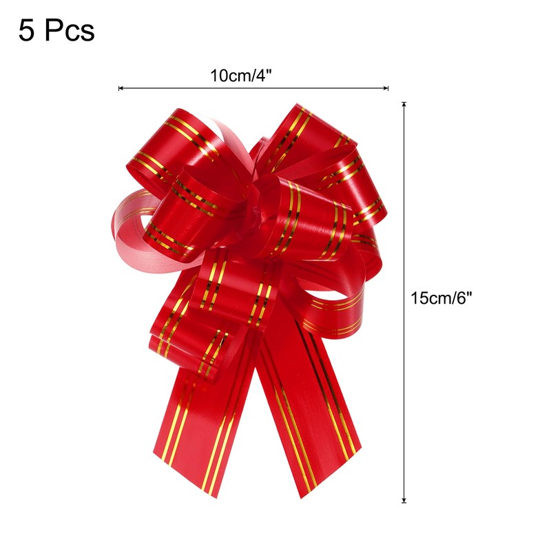 MECCANIXITY 5pcs 4 Inch Large Pull Bow Metallic Red Gift